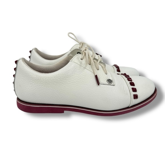G/FORE Gallivanter Stud Cap Toe Ladies Golf Shoe in Snow / Red Size 8.5 - Picture 1 of 10